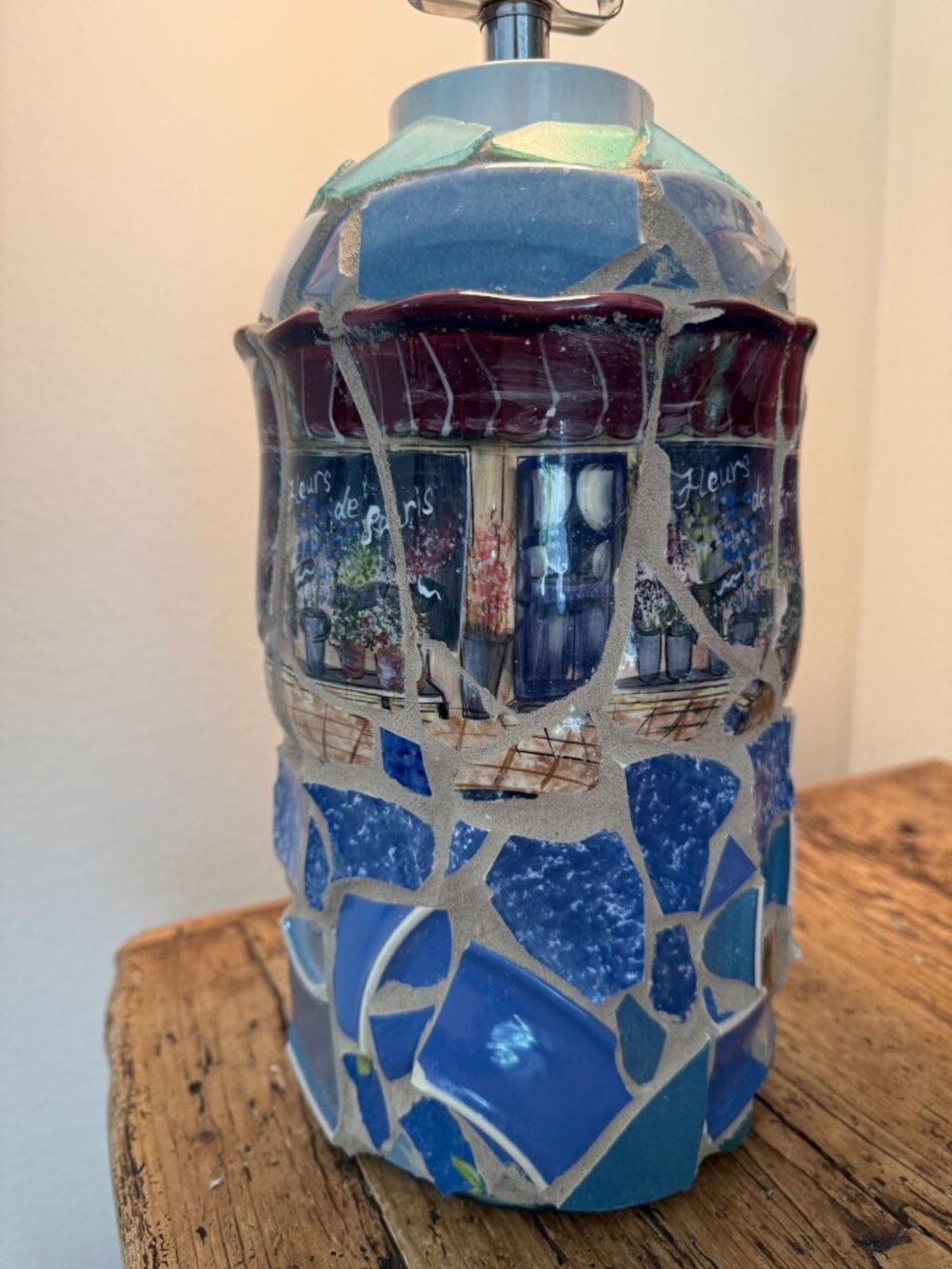 Mosaic Pottery ~ Table Lamp with Cafe Paris Ceramics Mosaic Art